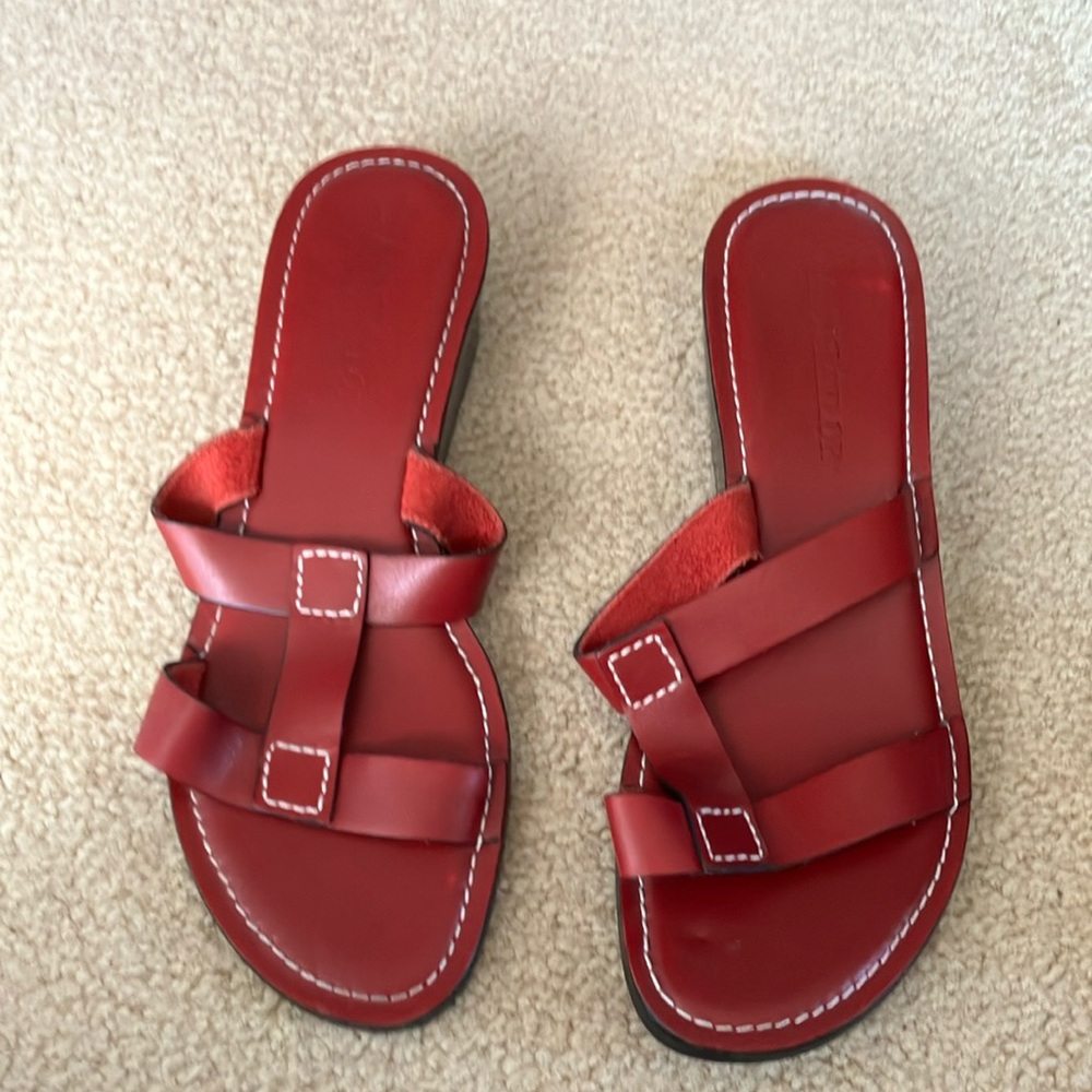 Red wedge strappy sandal